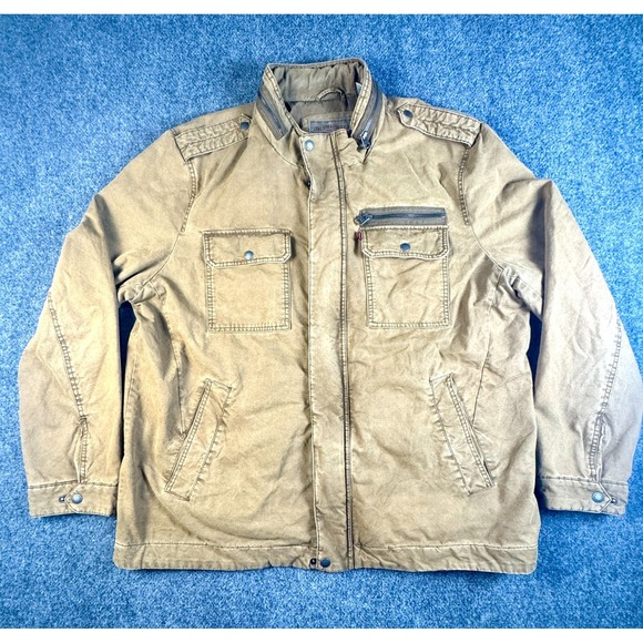 Levi's Other - Levi's Men Khaki Canvas Chore Workwear Jacket XXL Utility Zip Snap Pockets Lined